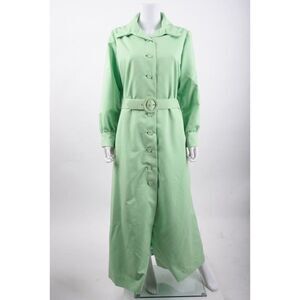 Vintage Carrie Couture Womans Evening Maxi Coat Dress Gown Mint Green Belted L